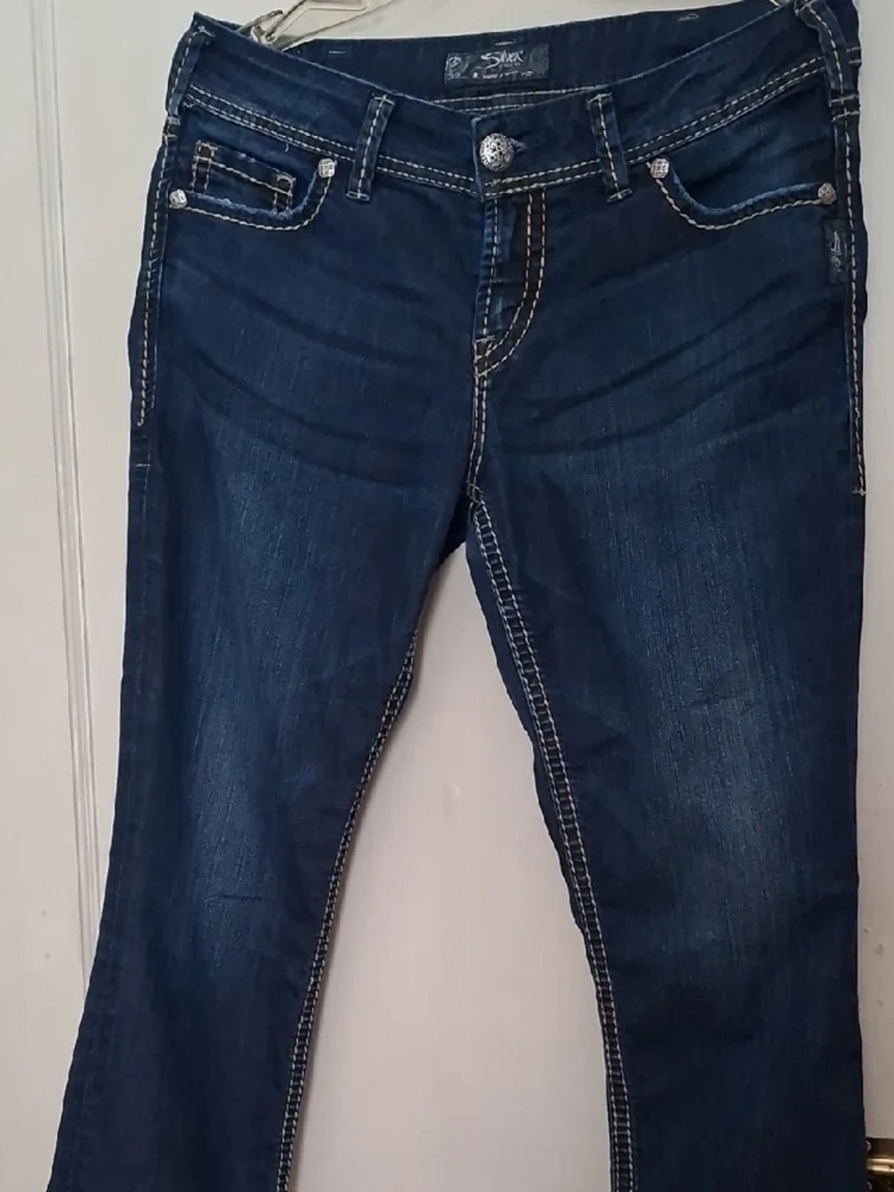 Silver Jeans Dark Indigo Bootcut Jeans with Contrast Stitching